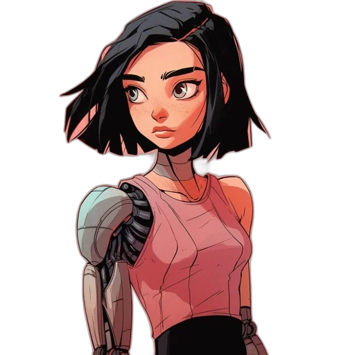 robot, dress, jacket, face, cyberpunk, concept art, comic book art, cartoon transparent PNG cut-out