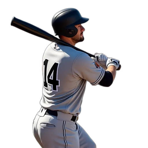 weapon, first, image, depicts, baseball, player, mid-swing, wearing transparent PNG cut-out