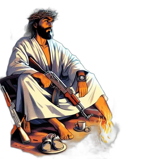 concept art, pixel art, photorealistic, comic book art, man, white, robe, crown transparent PNG cut-out