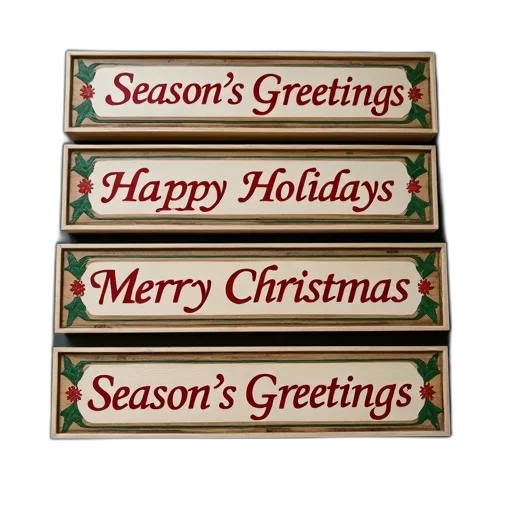 set, four, rectangular, wooden, signs, green, red, border transparent PNG cut-out