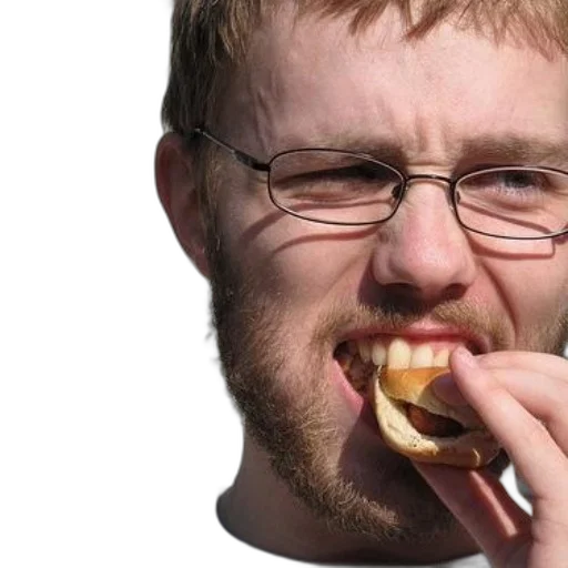 food, face, creature, man, glasses, beard, eating, hot transparent PNG cut-out