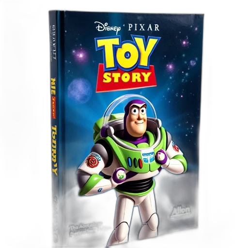 3d render, concept art, outer space, book, cover, featuring, buzz, lightyear transparent PNG cut-out