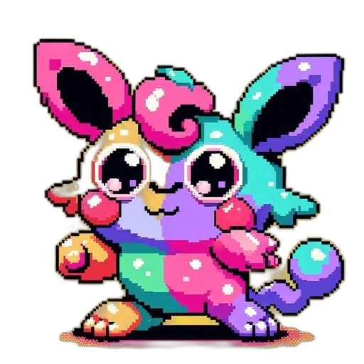 creature, animal, staff, pixel art, concept art, vaporwave, 3d render, pastel transparent PNG cut-out