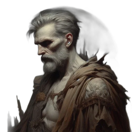 face, fantasy art, concept art, comic book art, photorealistic, earth tones, dark, monochrome transparent PNG cut-out