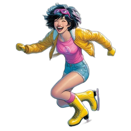 jacket, comic book art, concept art, cartoon, neon, cheerful, young, woman transparent PNG cut-out