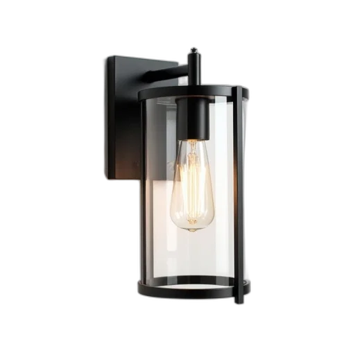 modern, glass, lantern, clear, cover, black, metal, frame transparent PNG cut-out