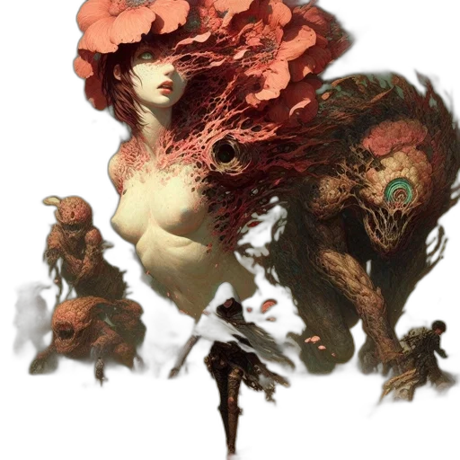 creature, face, concept art, fantasy art, comic book art, pixel art, fire, forest transparent PNG cut-out