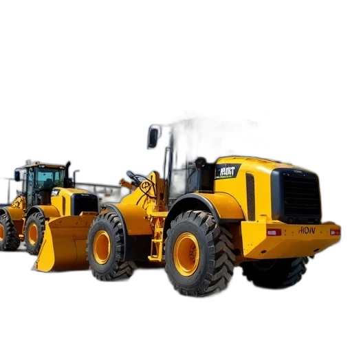 photorealistic, 3d render, yellow, bulldozer, black, cab, large, front transparent PNG cut-out