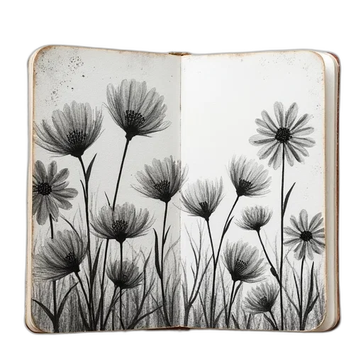 flower, furniture, crown, photorealistic, pencil sketch, monochrome, altered, paper transparent PNG cut-out