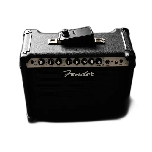 black, electric, guitar, amplifier, small, pedal, top, placed transparent PNG cut-out