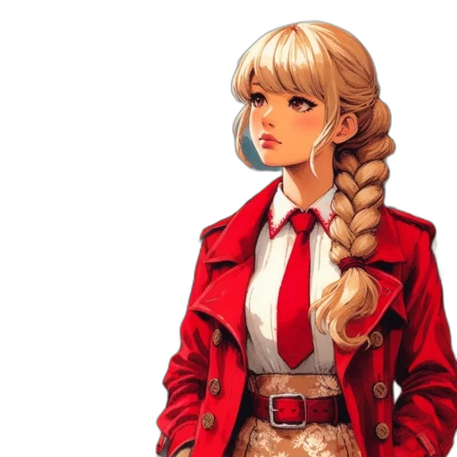 jacket, dress, staff, comic book art, pixel art, concept art, anime, red transparent PNG cut-out