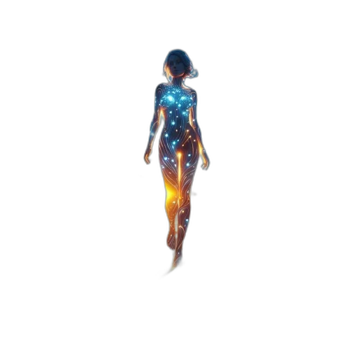dress, robot, creature, staff, concept art, pixel art, 3d render, cyberpunk transparent PNG cut-out