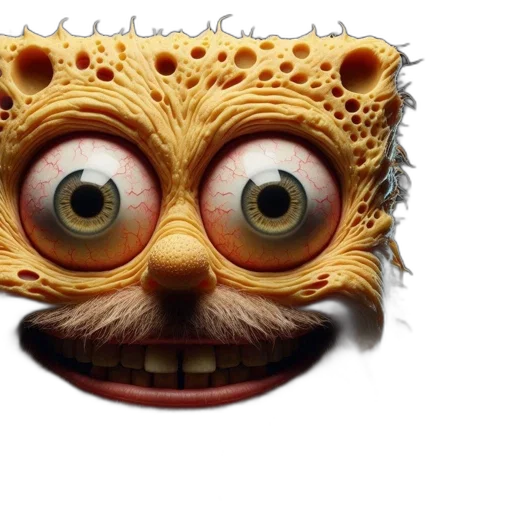 mask, face, creature, crown, 3d render, concept art, photorealistic, spongebob transparent PNG cut-out