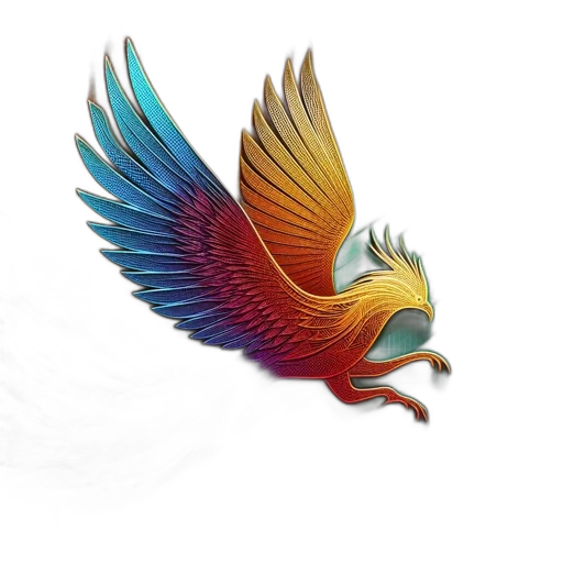 3d render, fantasy art, concept art, pixel art, colorful, vibrant, gradient-winged, mythical transparent PNG cut-out