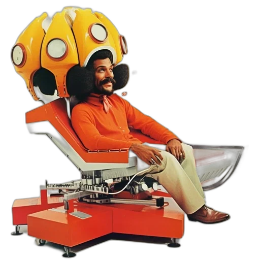 furniture, robot, staff, mask, outer space, man, orange, sweater transparent PNG cut-out