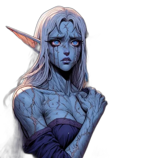 fantasy art, concept art, watercolor, comic book art, blue, pastel, dark, two transparent PNG cut-out