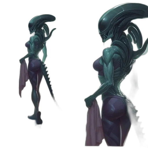 creature, concept art, fantasy art, 3d render, comic book art, outer space, green, dark transparent PNG cut-out