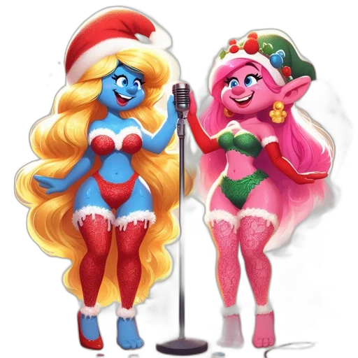 concept art, 3d render, cartoon, comic book art, two, animated, females, christmas transparent PNG cut-out