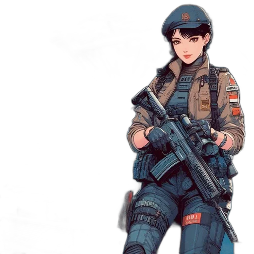 weapon, jacket, concept art, comic book art, pixel art, anime, blue, pastel transparent PNG cut-out