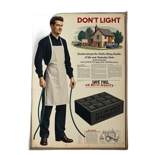 staff, vintage, advertisement, featuring, man, dark, shirt, white transparent PNG cut-out
