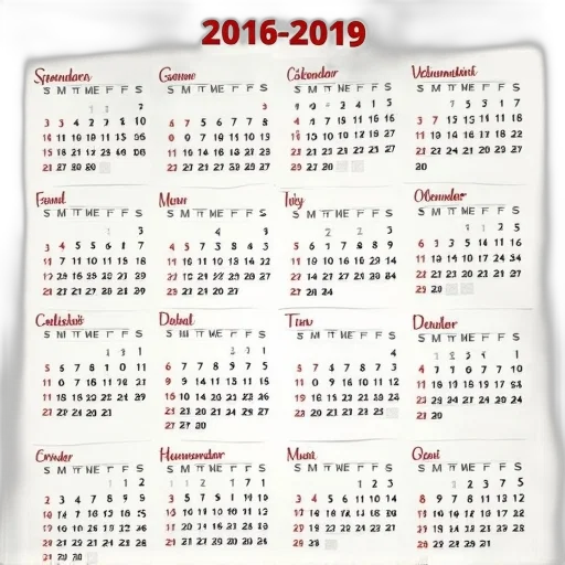 2018, 2019, school, calendar transparent PNG cut-out