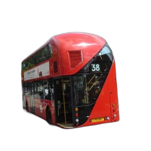 staff, 3d render, photorealistic, concept art, red, double-decker, bus, number transparent PNG cut-out