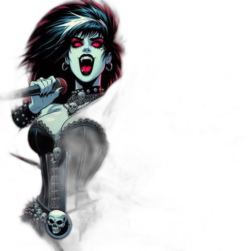 comic book art, concept art, cartoon, fantasy art, gothic, female, singer, red transparent PNG cut-out