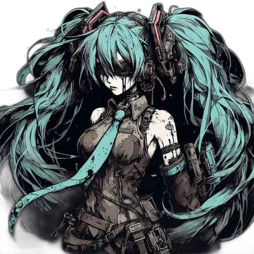 weapon, mask, staff, hair, cyberpunk, anime, pixel art, concept art transparent PNG cut-out