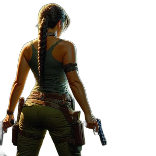 weapon, concept art, 3d render, female, character, stands, jungle, wearing transparent PNG cut-out