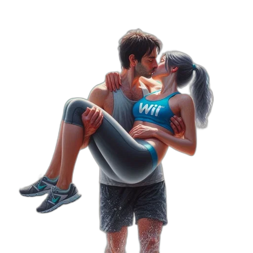 concept art, photorealistic, 3d render, cyberpunk, underwater, neon lights, couple, romantic transparent PNG cut-out