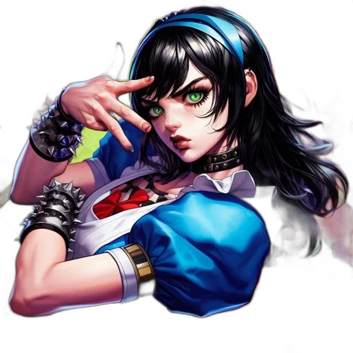 weapon, face, comic book art, anime, concept art, fantasy art, blue, animated transparent PNG cut-out