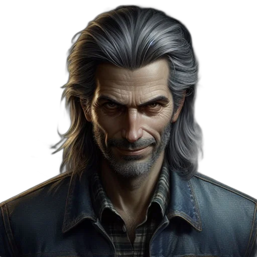 face, jacket, hair, concept art, photorealistic, cyberpunk, fantasy art, stern-looking transparent PNG cut-out