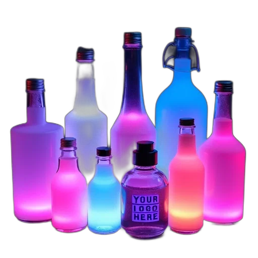 bottle, 3d render, vaporwave, neon lights, neon, colorful, collection, neon-lit transparent PNG cut-out