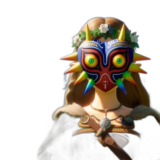 mask, crown, weapon, staff, concept art, 3d render, fantasy art, pixel art transparent PNG cut-out