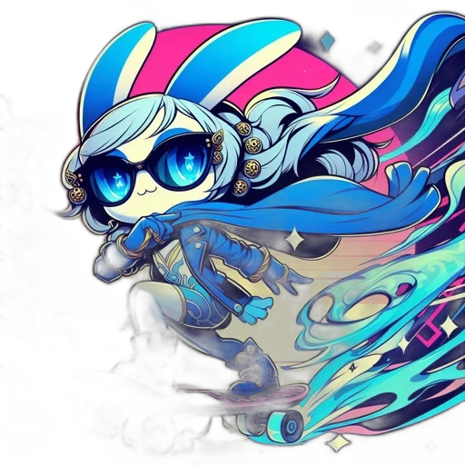 mask, hair, concept art, fantasy art, vaporwave, cartoon, blue, colorful transparent PNG cut-out