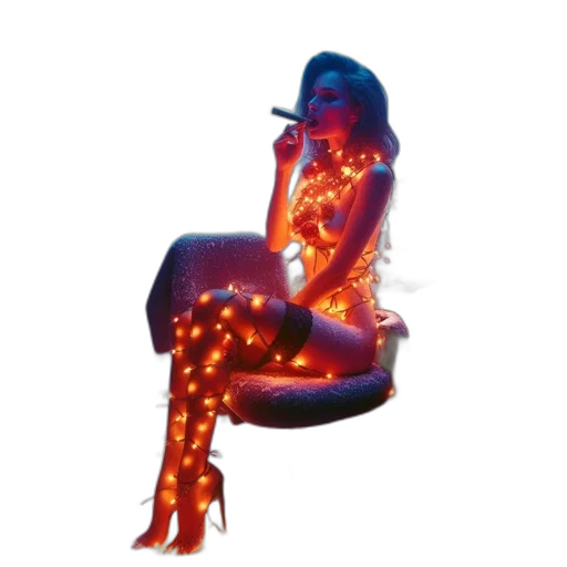 hat, furniture, shoes, dress, 3d render, concept art, cyberpunk, neon lights transparent PNG cut-out
