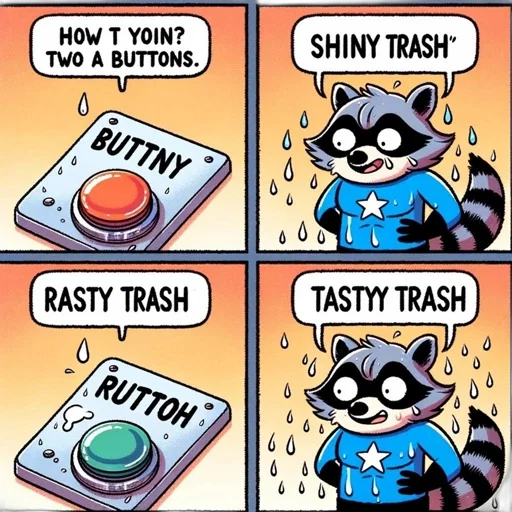 robot, comic book art, comic, strip, features, raccoon, considering, choices transparent PNG cut-out