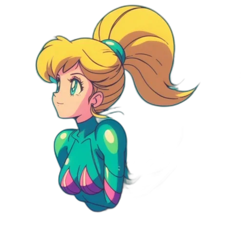 dress, hair, crown, jacket, pixel art, concept art, cartoon, vaporwave transparent PNG cut-out