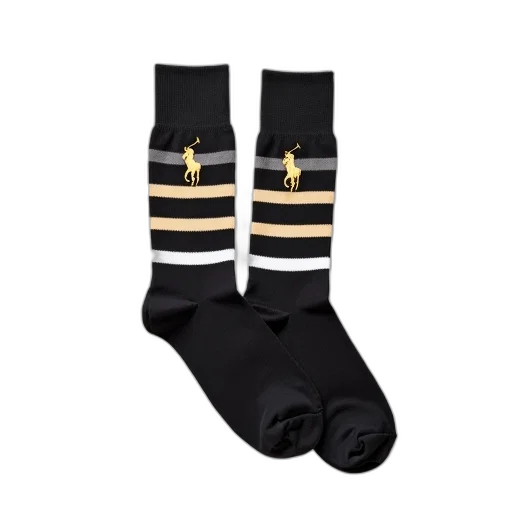 shoes, pair, black, white, striped, socks, golden, polo transparent PNG cut-out
