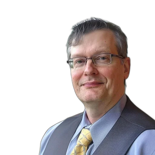 staff, man, wearing, glasses, blue, shirt, yellow, tie transparent PNG cut-out