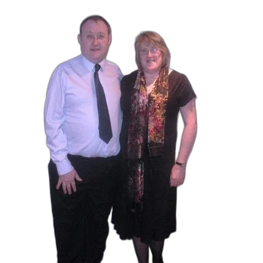 staff, man, white, shirt, tie, stands, next, woman transparent PNG cut-out