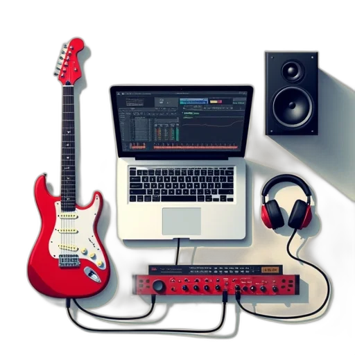 3d render, digital, illustration, music, production, setup, various, equipment transparent PNG cut-out