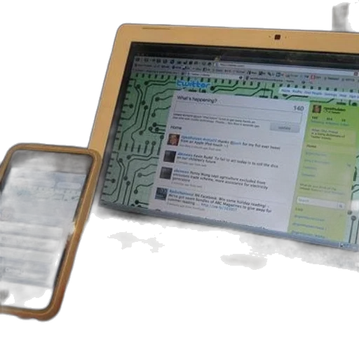 person, holding, iphone, next, laptop, displaying, twitter transparent PNG cut-out