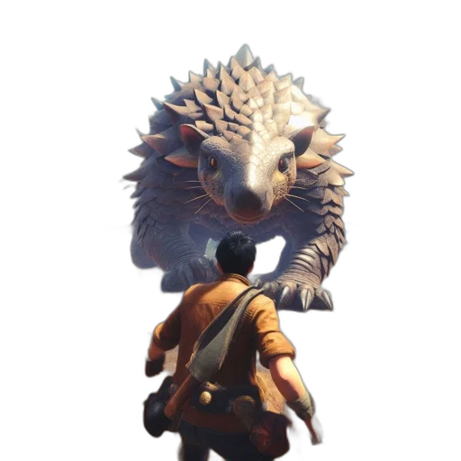 dragon, creature, mask, staff, concept art, fantasy art, 3d render, pixel art transparent PNG cut-out