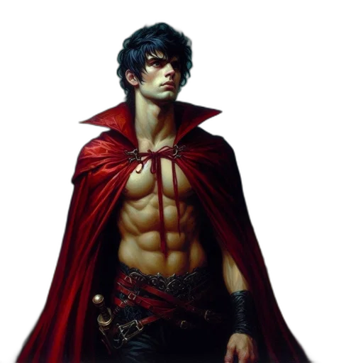 sword, fantasy art, comic book art, concept art, photorealistic, red, male, figure transparent PNG cut-out
