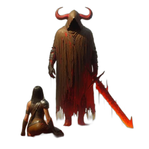 creature, staff, mask, concept art, fantasy art, pixel art, comic book art, red transparent PNG cut-out
