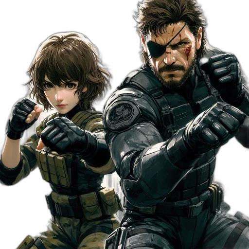 concept art, comic book art, two, warriors, clad, tactical, gear, pose transparent PNG cut-out