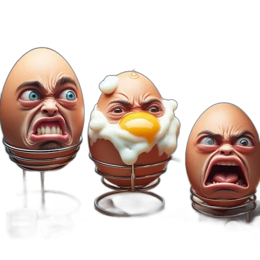 3d render, concept art, photorealistic, eggs, comedically, exaggerated, faces, depicted transparent PNG cut-out