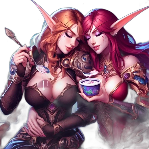 fantasy art, concept art, comic book art, pixel art, fire, two, females, resembling transparent PNG cut-out