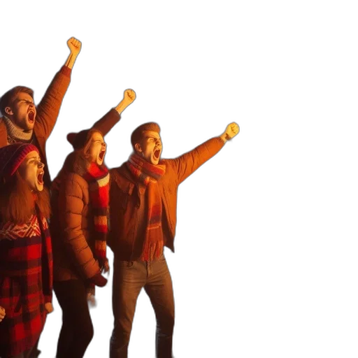 jacket, fire, four, individuals, stand, front, burning, christmas transparent PNG cut-out